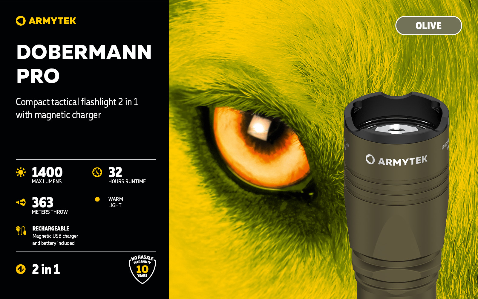 ARMYTEK (アーミーテック) DOBERMANN PRO Tactical flashlight Armytek Dobermann Pro Magnet USB Olive